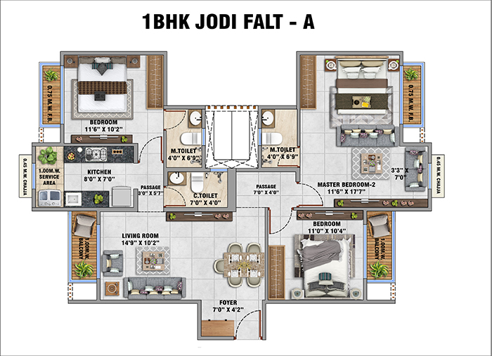 Ashar Pulse Majiwada Floor Plan - 1 BHK Option 2