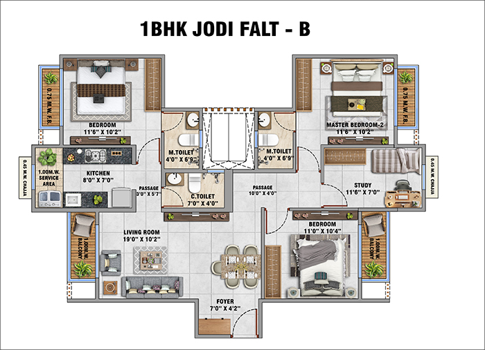 Ashar Pulse Majiwada Floor Plan - 2 BHK Option 1
